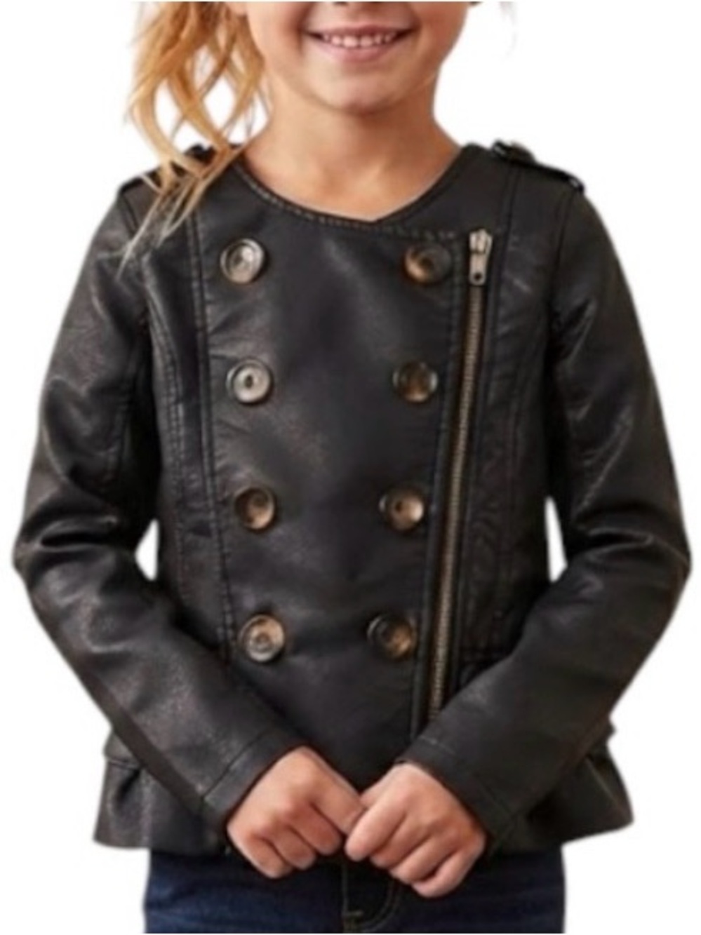 JOE FRESH Bohemian Moto Preppy Peplum Faux Leather Biker Jacket Black Girls 6Y